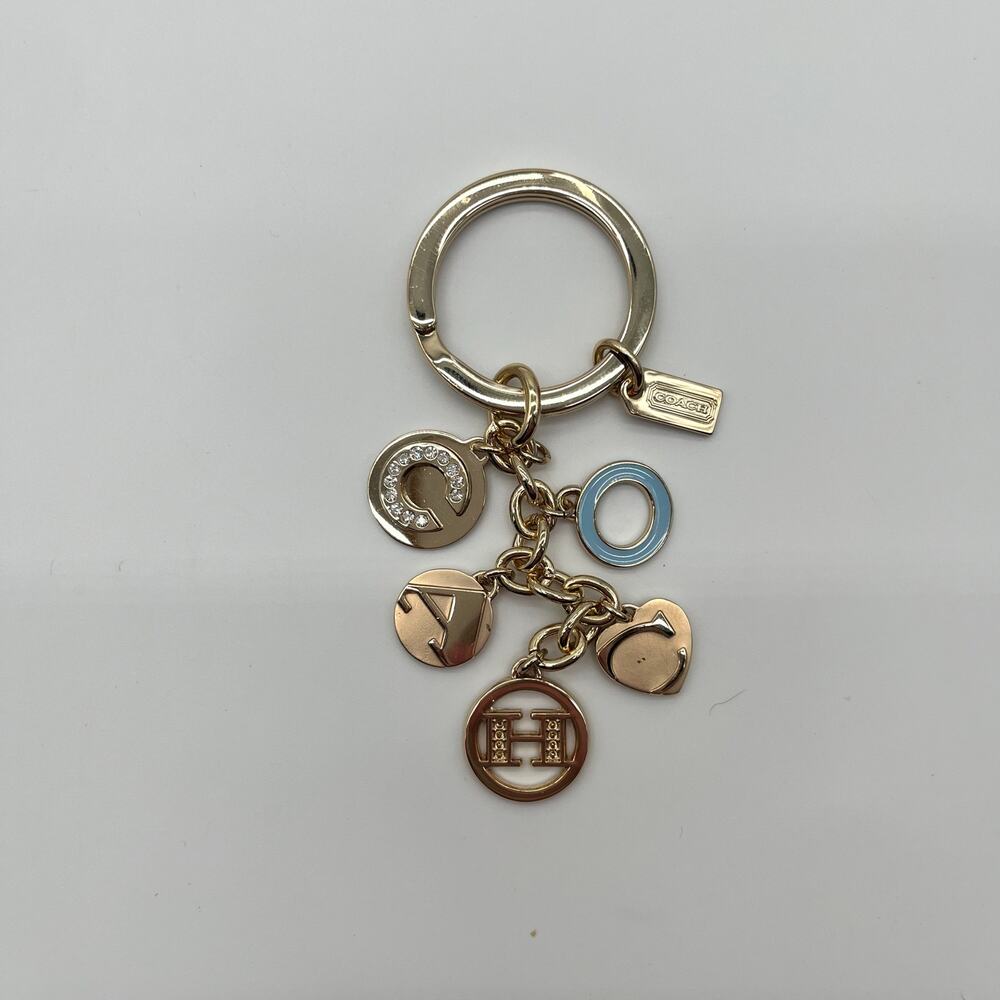 COACH Charm Keychain Logo Lettering, Gold - Picture 4 of 8